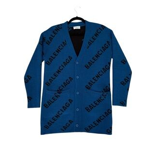 BALENCIAGA LOGO VIRGIN WOOL OVERSIZED BUTTON DOWN CARDIGAN